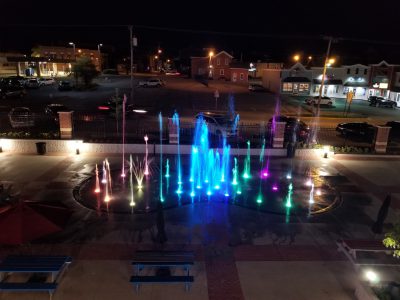 Bulldog Park - Splash pad at night colors